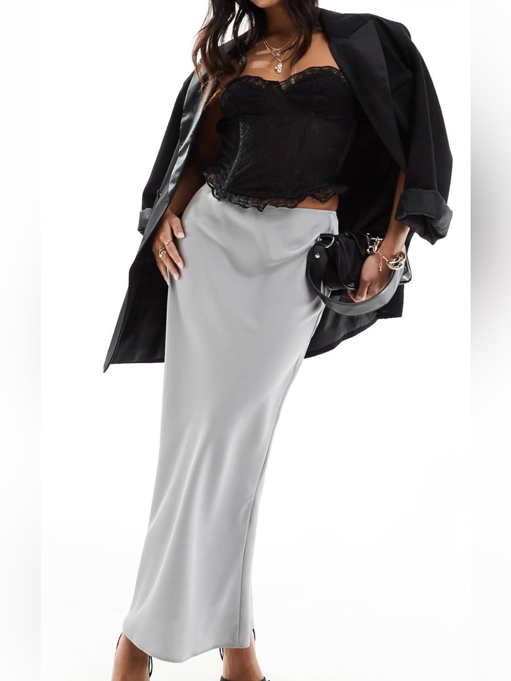 Silver Gray Midi Skirt